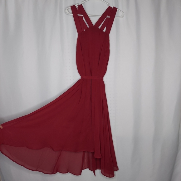 Torrid Sleeveless Strappy Empire Dress 00 M/L Sheer Chiffon Lined Midi Red Wine - Picture 4 of 7